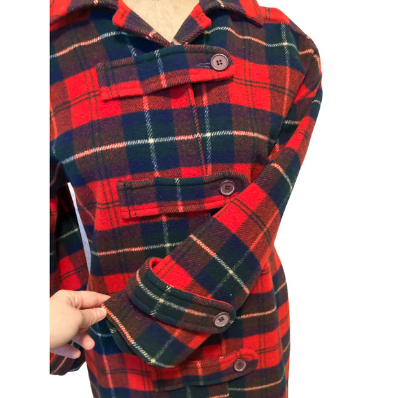 THE SYLVIA: Vintage 60s Pendleton Red Plaid Tartan Wool Hooded Duffle Coat - Picture 8 of 10